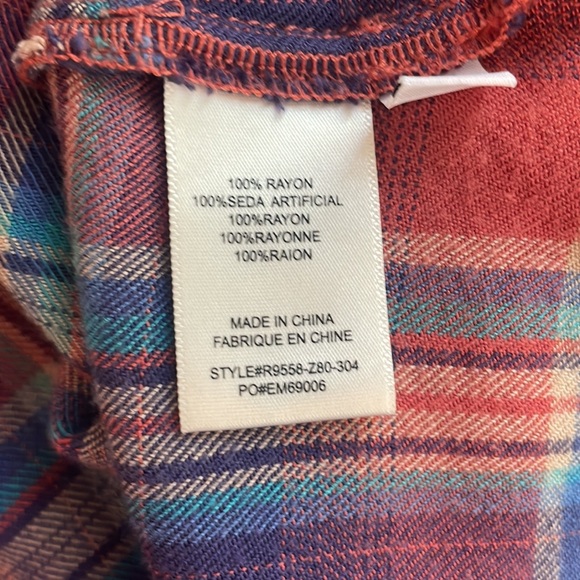 Anthropologie Cloth & Stone “Mallory” Button Back Flannel Plaid Short Sleeve Top - Picture 10 of 11